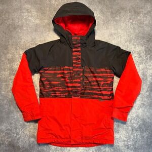 Burton Boys Dryride Snowboard Jacket Red Black Hooded Coat Size L 14/16